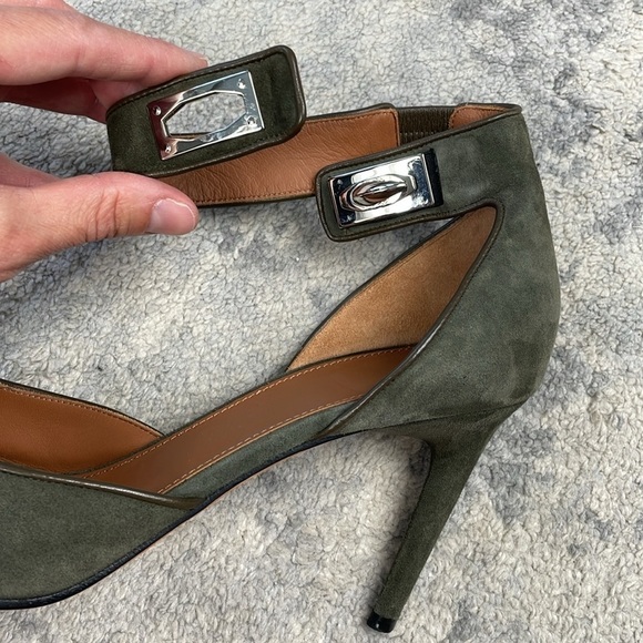 Givenchy Shark Lock Ankle Strap Stiletto Heels Sandals Gray Suede Sz 40 - Picture 7 of 15